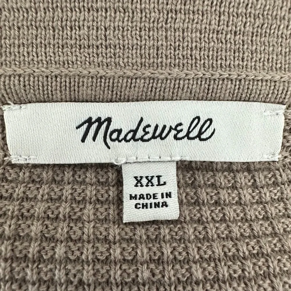 Madewell Mens Johnny Collar Waffle Knit Polo Sweater Size XXL 100% Cotton Stone